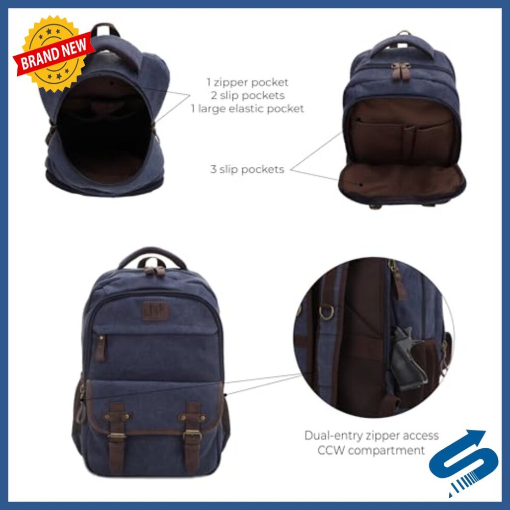 Durable Canvas Leather Backpack With Concealed Co… - image 4